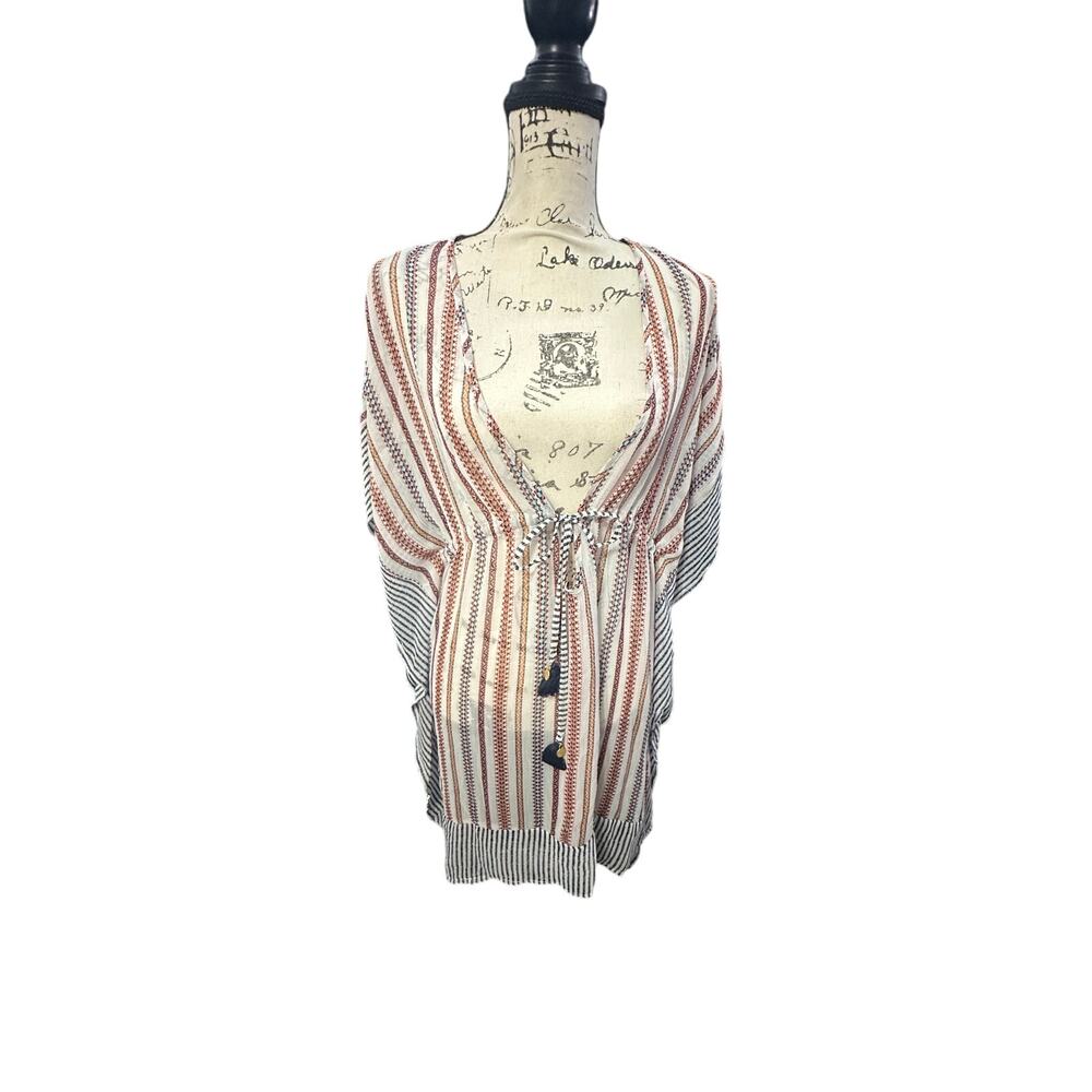 Jessica Simpson Boho Tassel-Front Striped Cover-Up – Size S